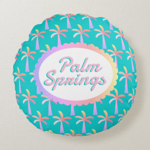 Retro Palm Springs Türkis Tropical Palms Rundes Kissen