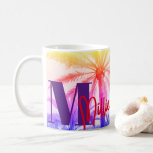 Retro Palm Sunset - Personalisierter Name Kaffeetasse
