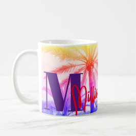 Retro Palm Sunset - Personalisierter Name Kaffeetasse
