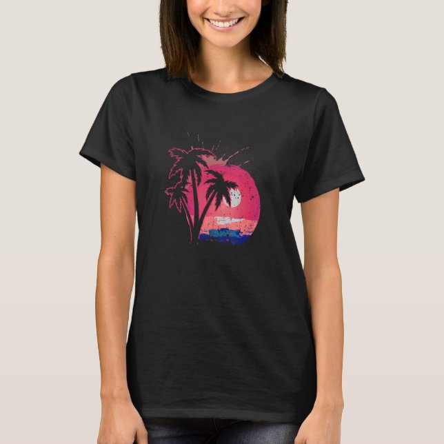 Retro Palm Tree Beach Sunset Tropical Summer Vaca T-Shirt (Vorderseite)