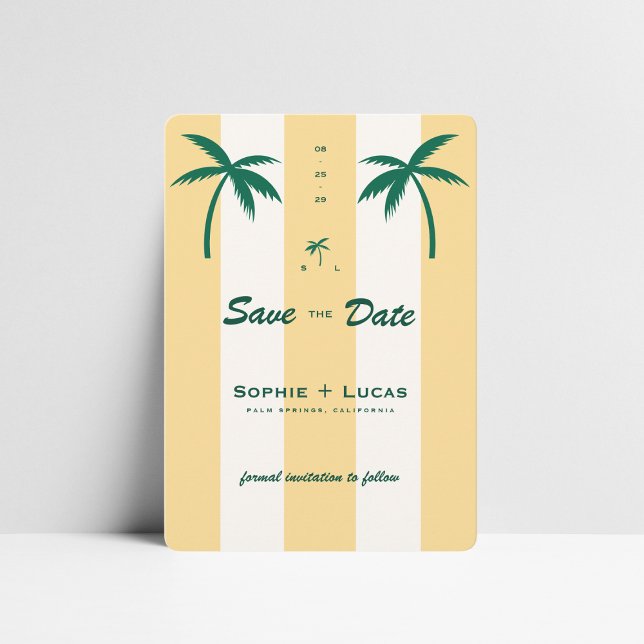 Retro Palm Tree Monogram Tropical Beach Wedding Save The Date (Von Creator hochgeladen)