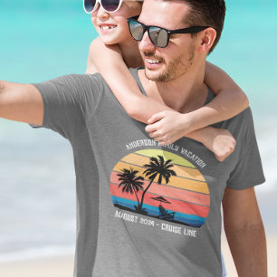 Retro Palm Tree Sunset Cruise Family Urlaub T-Shirt