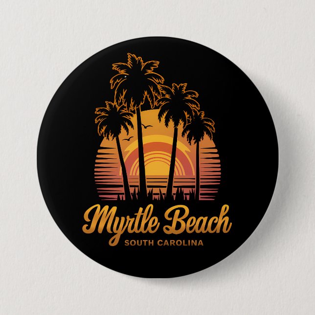 Retro Palm Tree Sunset South Carolina Myrtle Beach Button (Vorderseite)