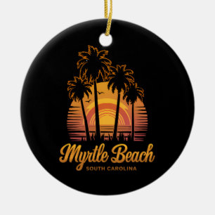Retro Palm Tree Sunset South Carolina Myrtle Beach Keramik Ornament