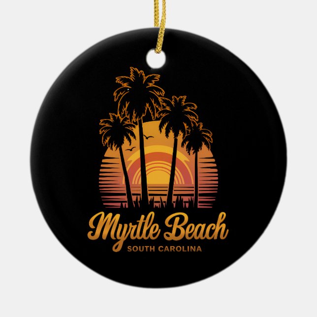 Retro Palm Tree Sunset South Carolina Myrtle Beach Keramik Ornament (Vorne)