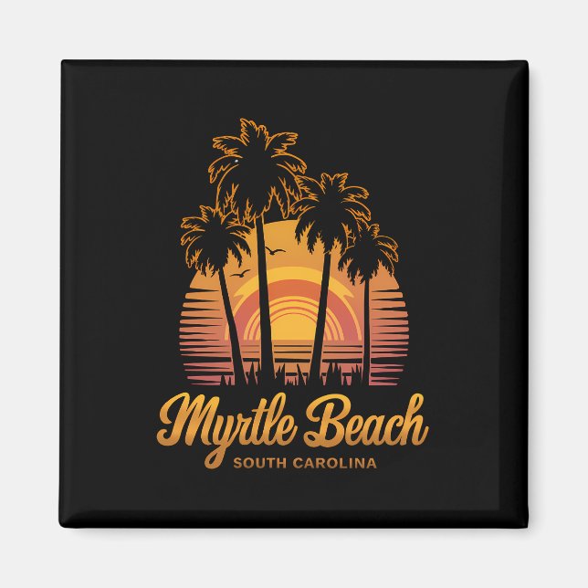 Retro Palm Tree Sunset South Carolina Myrtle Beach Magnet (Vorne)