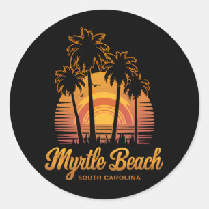 Retro Palm Tree Sunset South Carolina Myrtle Beach Runder Aufkleber