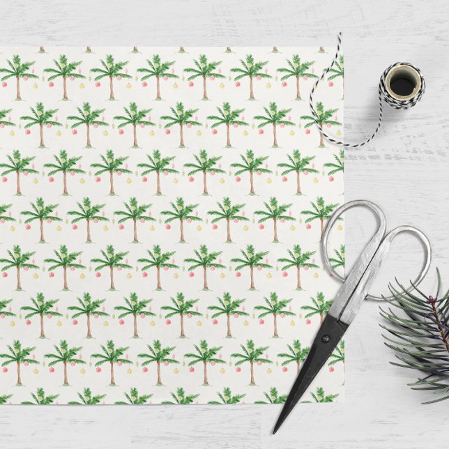 Retro Palm Tree Weihnachten im Juli Sommer Party Seidenpapier (transparent tissue paper with a Christmas in July inspired pattern: watercolor palm tree ornaments)