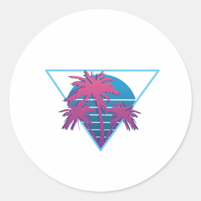 Retro Palm Trees Logo Runder Aufkleber (Vorderseite)