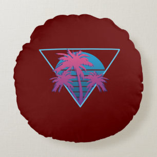 Retro Palm Trees Logo Rundes Kissen