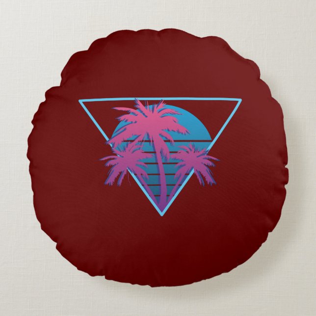 Retro Palm Trees Logo Rundes Kissen (Vorderseite)