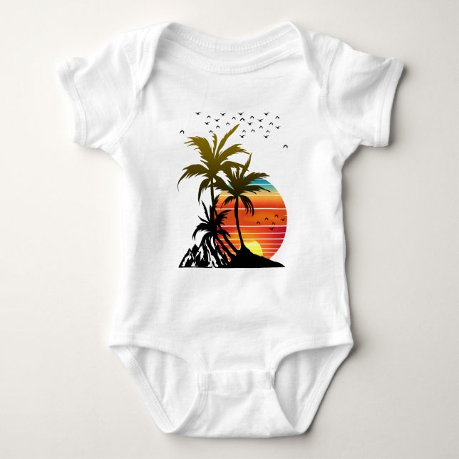 Retro Palm Trees Mountain Sunset Baby Strampler (Vorderseite)