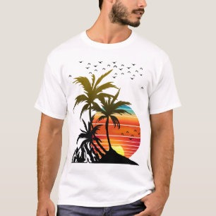 Retro Palm Trees Mountain Sunset T-Shirt