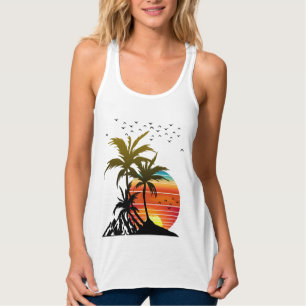 Retro Palm Trees Mountain Sunset  Tank Top