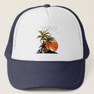Retro Palm Trees Mountain Sunset Truckerkappe