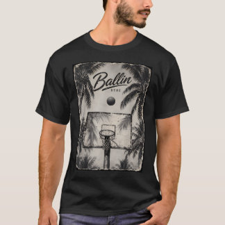 Retro-Palmbaum-Basketball T-Shirt