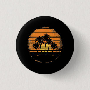 Retro Palme Baum Sonnenuntergang Sommer Strand Vin Button