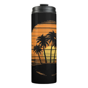 Retro Palme Baum Sonnenuntergang Sommer Strand Vin Thermosbecher
