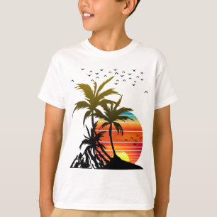 Retro Palme Berge Sonnenuntergang T-Shirt