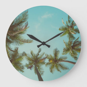 Retro Palmen: Himmel Raum Große Wanduhr