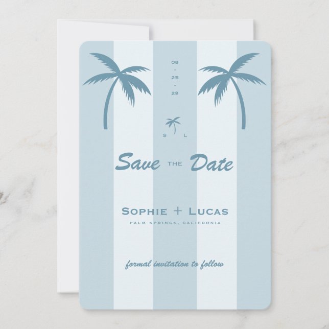 Retro Palmenbaum-Monogramm Tropische Strandhochzei Save The Date (Vorderseite)