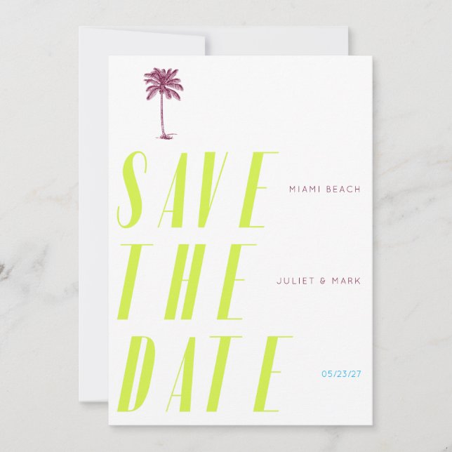 Retro Palmenbaum Save the Date - Citrus Einladung (Vorderseite)