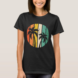 Retro-Palmenbaum-Sonnenuntergangsstrand Vintage-Gr T-Shirt
