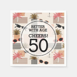 Retro Palms Flamingos Geburtstagsparty Serviette