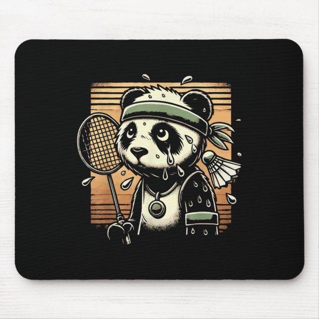 Retro-Panda-Badmintonspieler-Schläger-Shuttle  Mousepad (Vorne)