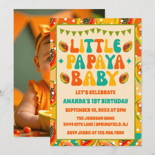 Retro Papaya 1. Geburtstag Party Foto Einladung