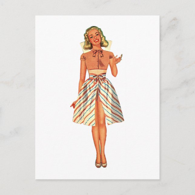 Retro-Papierpuppe Dame Postkarte (Vorderseite)