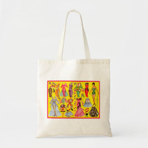 Retro-Papierpuppenmode-Kollektion der 1950er Jahre Tragetasche