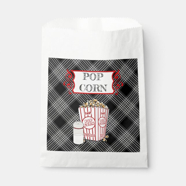Retro-Papiertasche mit Kariertem schwarzem Popcorn Geschenktütchen (Vorderseite)