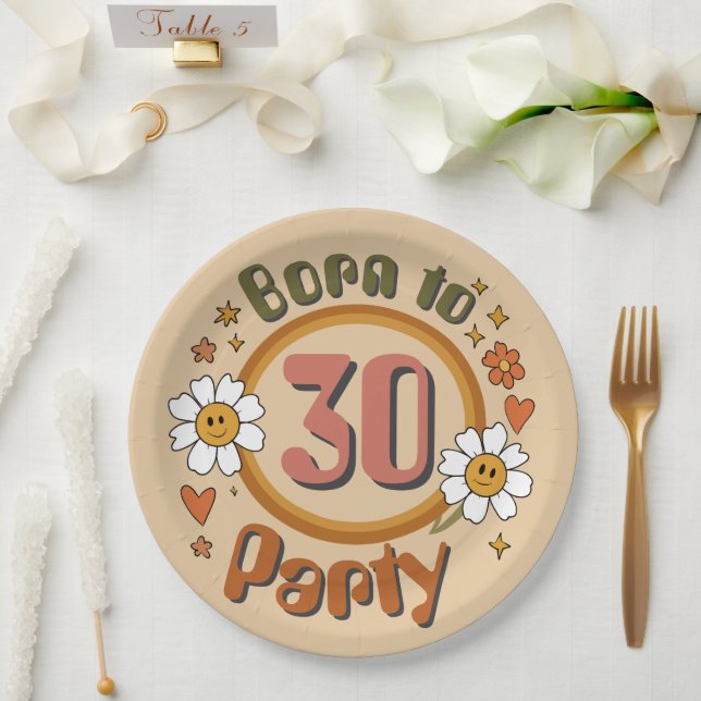 Retro-Papierteller 'Born to Party' Pappteller (Hochzeit)