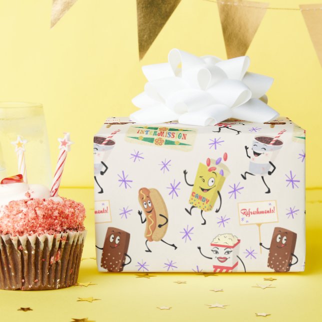 Retro Parading Snacks Let's All Go to a Party Geschenkpapier (Geburtstagsparty)