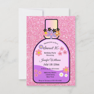 Retro-Parfüm süß 16 rosa Glitzer blumenreich niedl Einladung