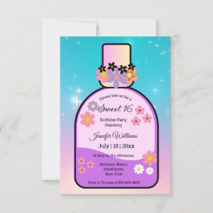 Retro-Parfüm süße 16 holografische Glitzern Einladung