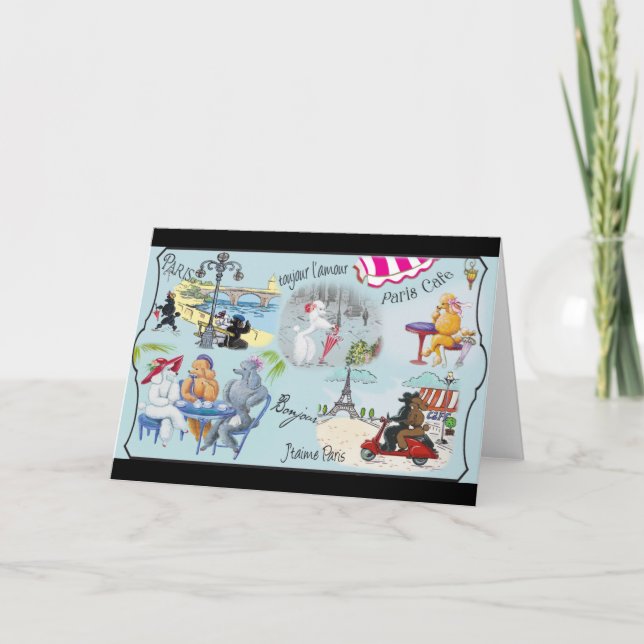 Retro Paris Poodle Collage Karte (Vorderseite)