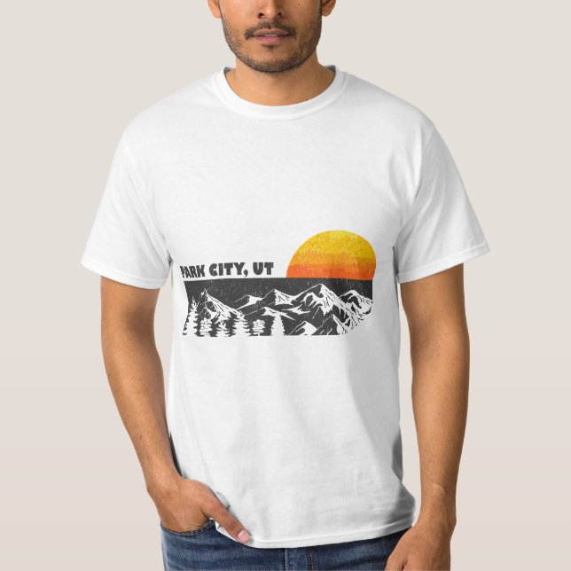 Retro Park City Utah Mountain Sunset Winter  T-Shirt (Vorderseite)