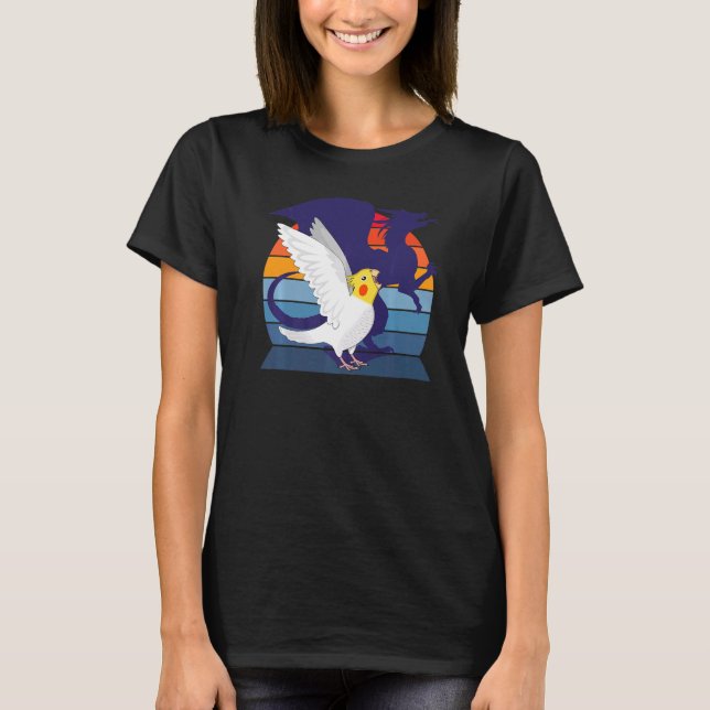 Retro Parrot I Dragon I Screaming Lutino Cockatiel T-Shirt (Vorderseite)