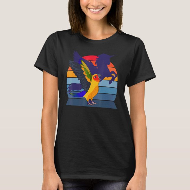 Retro Parrot I Winged Unicorn I Screaming Sun Conu T-Shirt (Vorderseite)