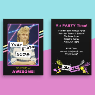 Retro-Party-Ankündigung im Stil der 80er Jahre Einladung