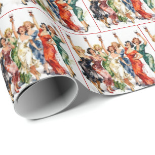 Retro-Party-Damen mit Rotwein Geschenkpapier