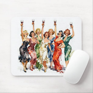 Retro-Party-Damen mit Rotwein Mousepad