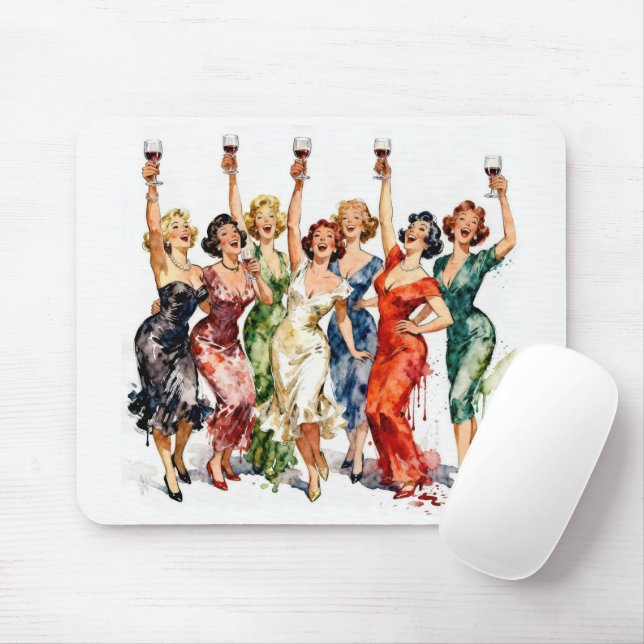 Retro-Party-Damen mit Rotwein Mousepad (Mit Mouse)