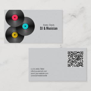 Retro-Party-DJ-Deejay-Vinyl-Schallplatte-QR-Code Visitenkarte