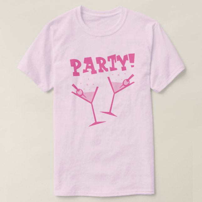 Retro Party Drinks Rosa T - Shirt (Design vorne)