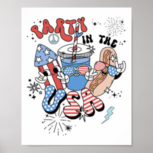 Retro-Party in der USA-Flagge Groovy 4. Juli Pat Poster