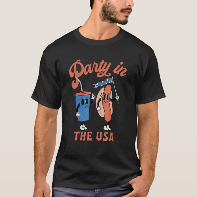 Retro Party In The Usa 4th Of July America Patriot T-Shirt (Vorderseite)