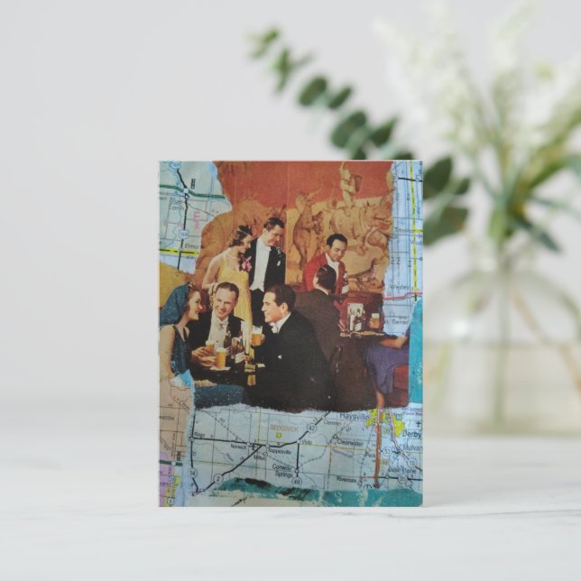 Retro-Party Mixed Media Collage Postkarte (Stehend Vorderseite)